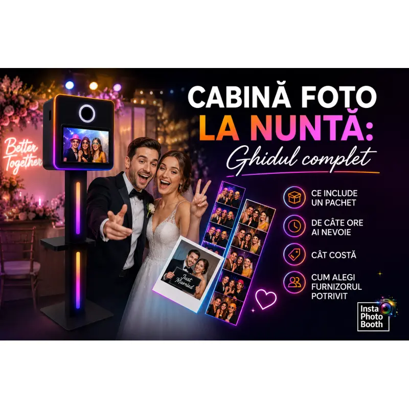 Cabină foto la nuntă: ghidul complet (ce include, cât costă și cum alegi)